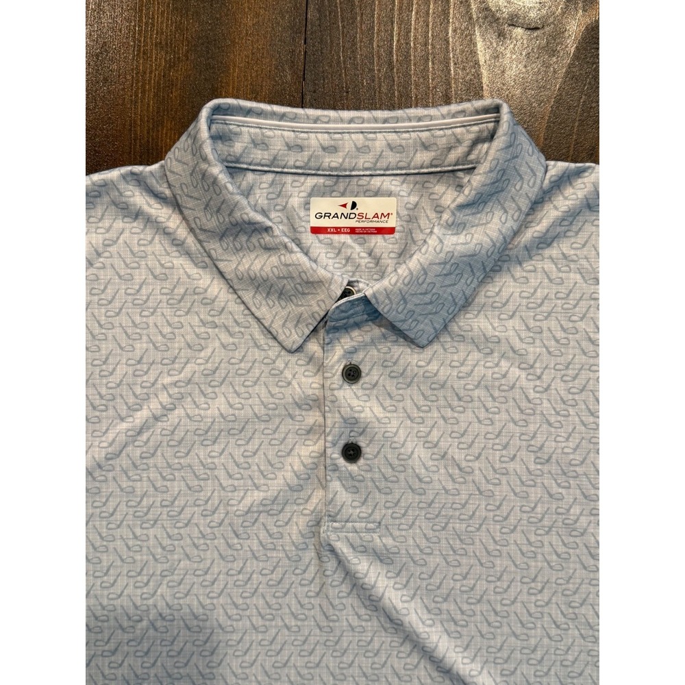Grand Slam Performance Mens XXL Blue Golf Club Print Polo Shirt Short Sleeve